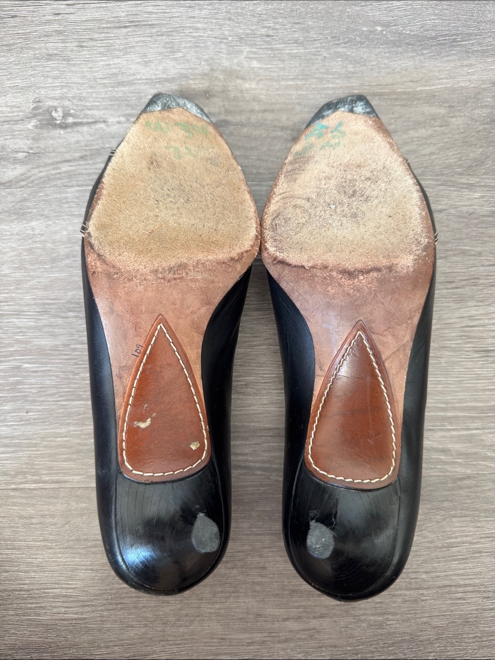 Cole Haan Black Leather Square Toe Low Heels with Contrast Stitching - Picture 4 of 8